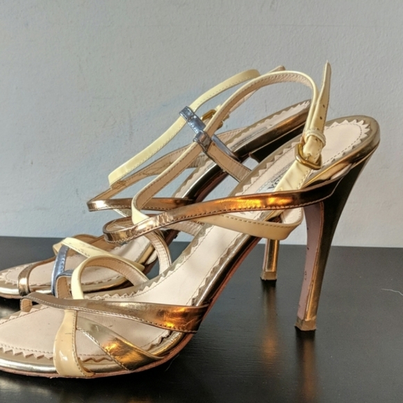 Prada gold & yellow sling back heels - Picture 2 of 5